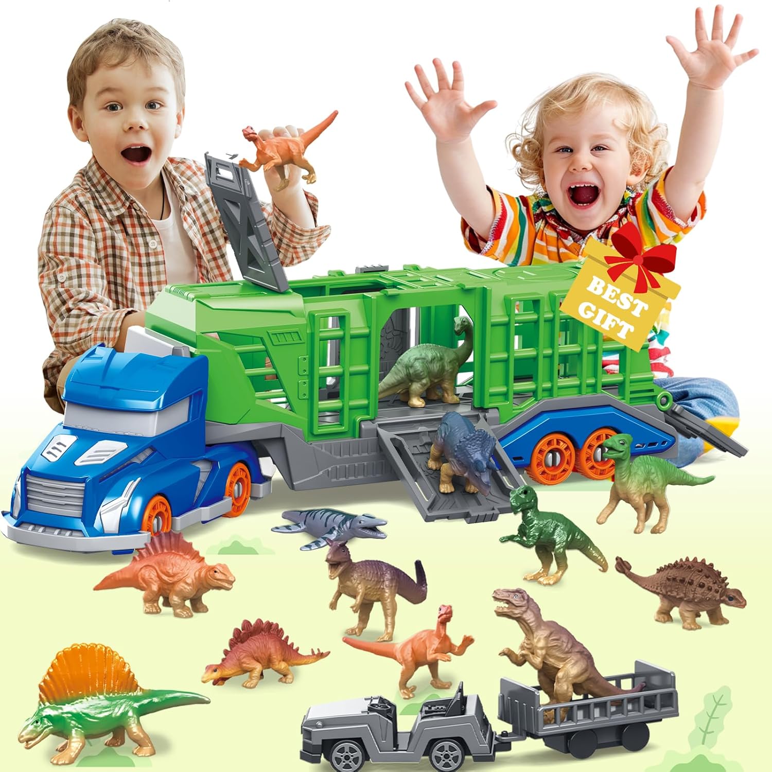 Model Kit Dinosaur - Set Mainan Kendaraan Pengangkut Dinosaurus Termasuk