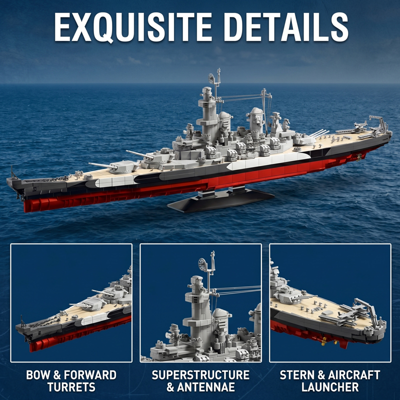 2568PCS Set Blok Bangunan Kapa - Model Kit Uss Missouri ulasan dan harga